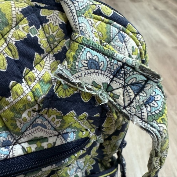 Vera Bradley Quilted Mini Backpack Purse Green Navy Blue - Picture 3 of 8